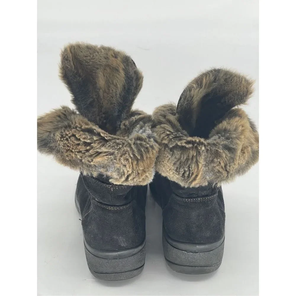 Ara Boots Magaly Women Size 6.5 Black Suede Gore Tex Faux Fur‎ Lace Up